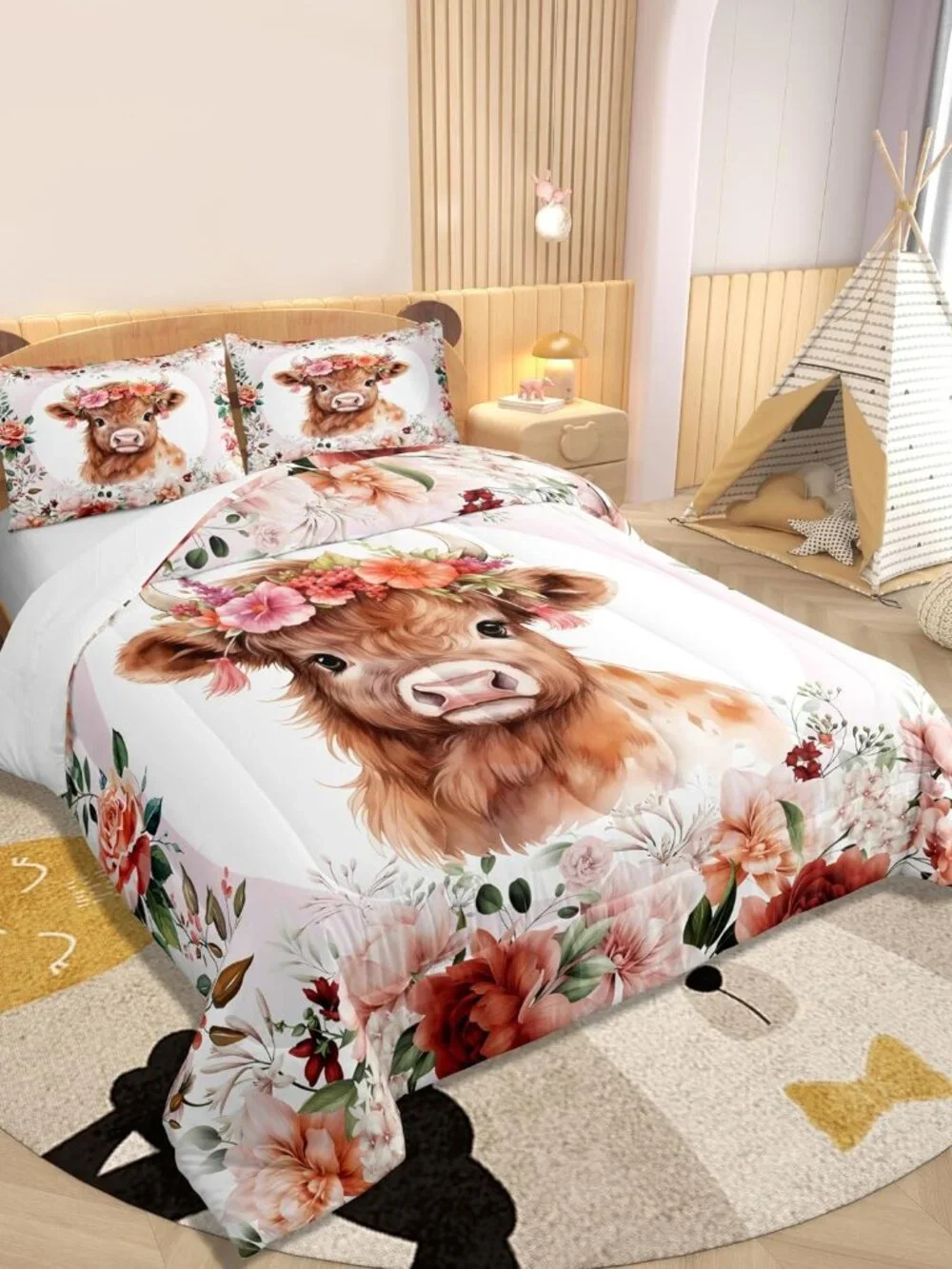 Cute Highland Cow Comforter Set Toddler Kids Cartoon Animal Comforter for Boys G